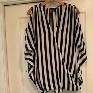 Blousy striped cold shoulder top